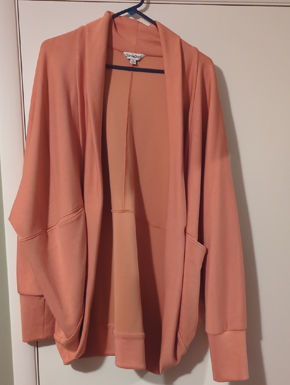 DAVI & DANI Draped Open-Front Cardigan - Peach Coral